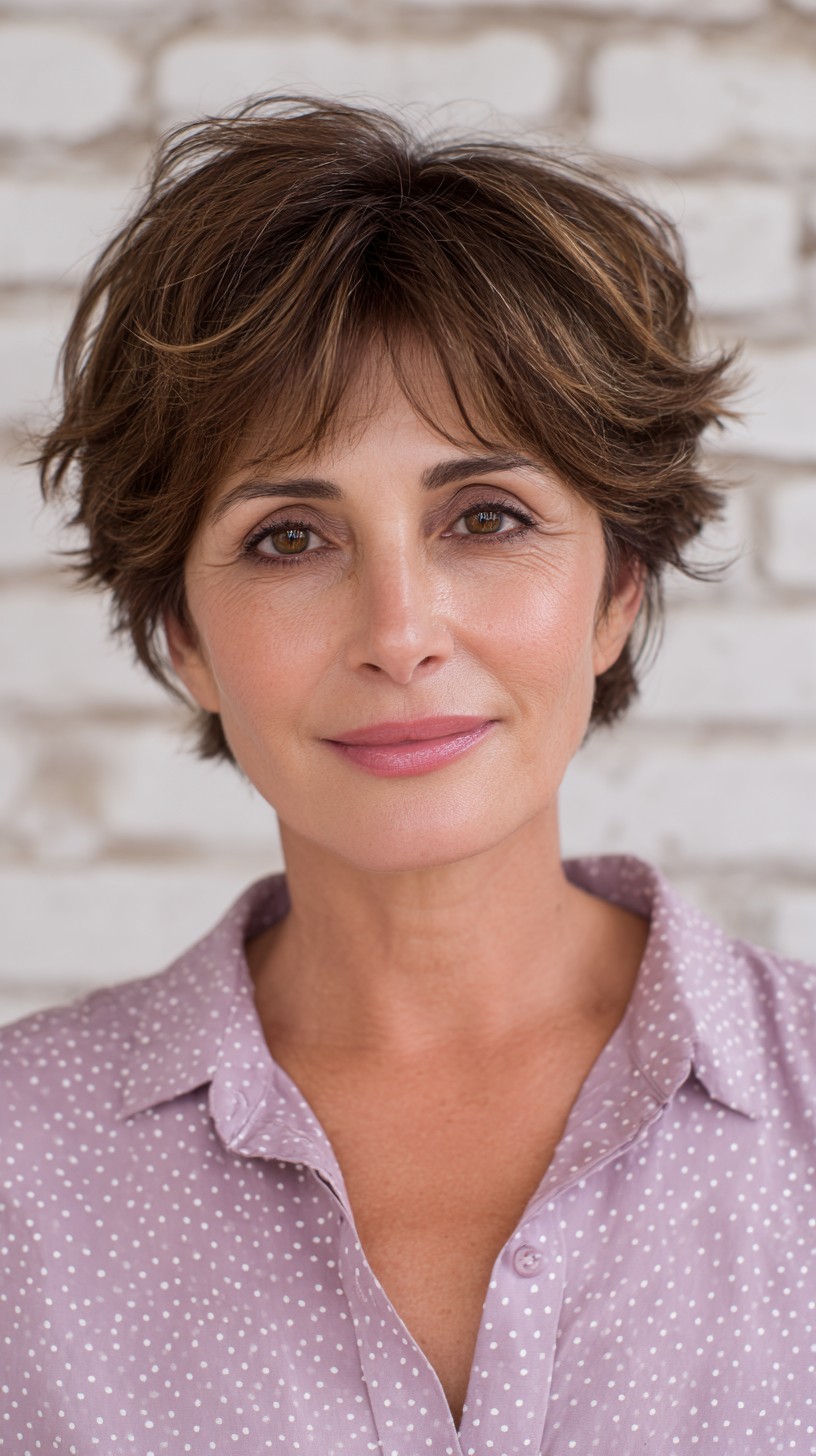 Brunette Textured Layered Pixie
