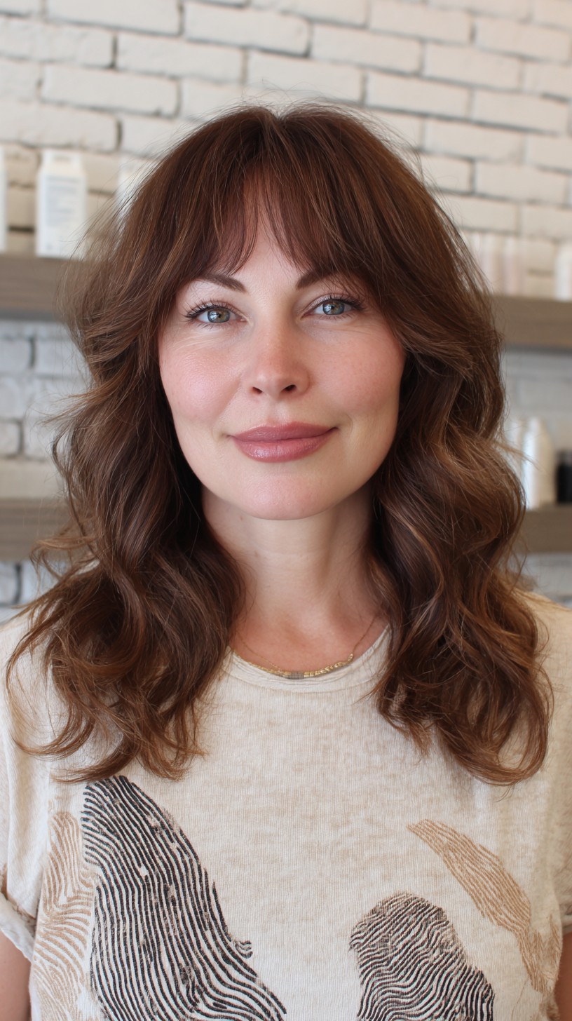 Brunette Waves with Natural Volume Boosting Bangs
