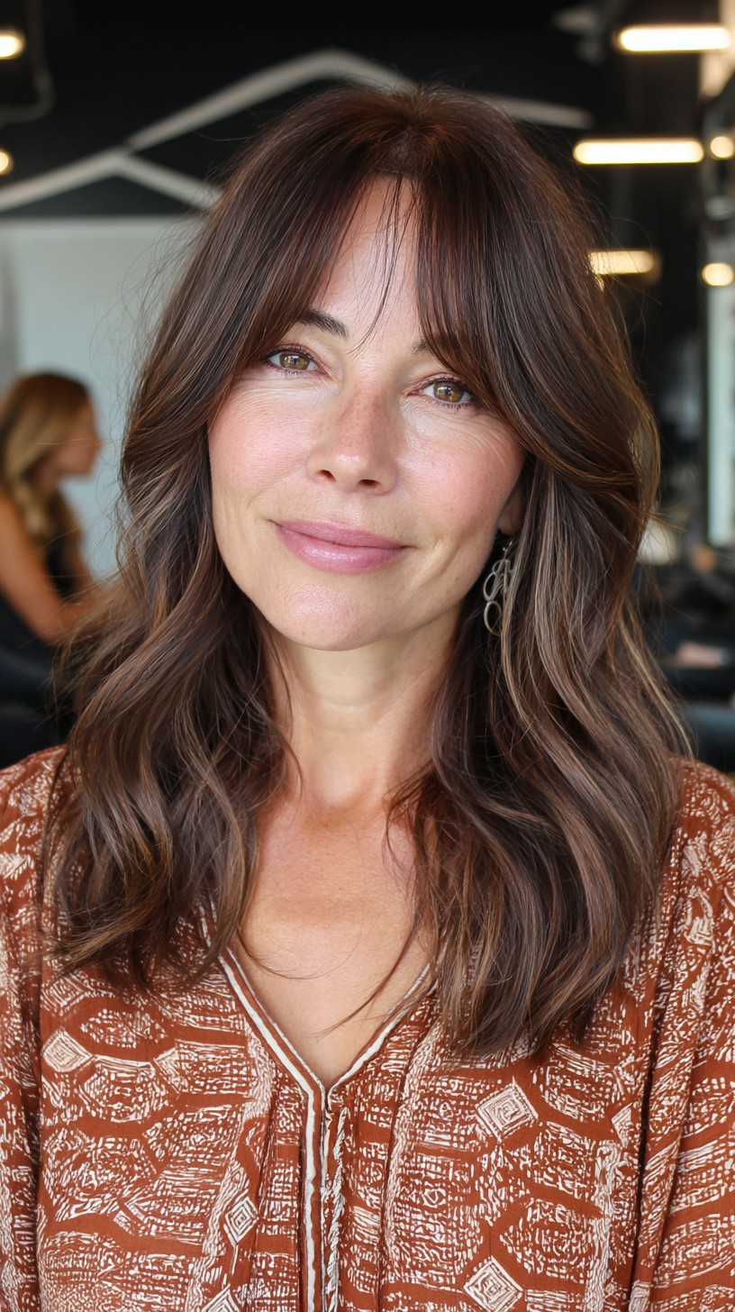 Caramel Tresses with Gentle Waves and Seamless Fringe