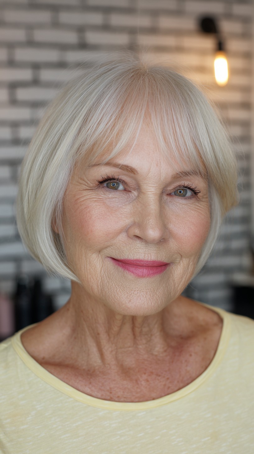 Charming Silvery Blonde Bob for Ageless Volume