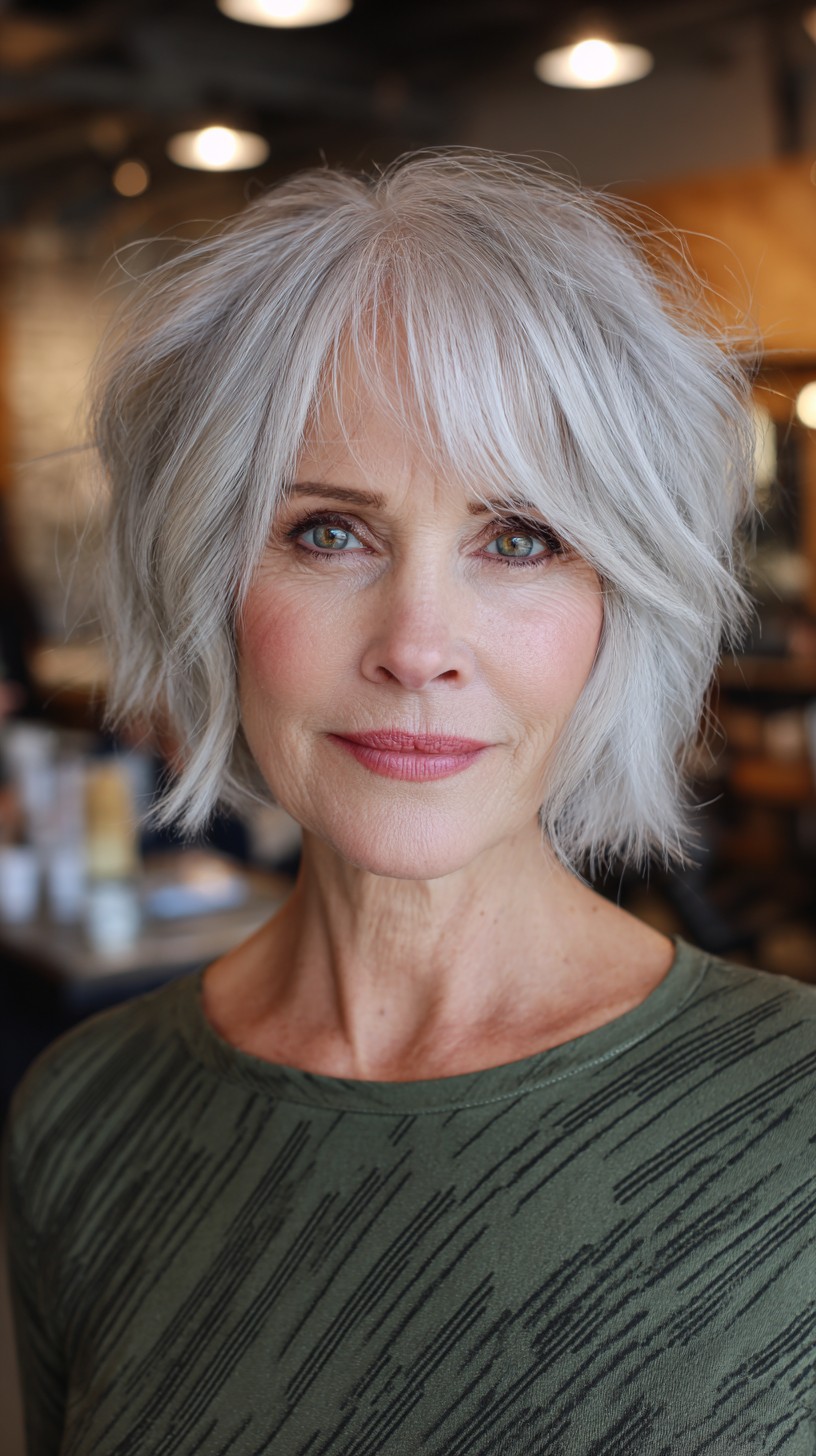 Chic Silver Bob with Wispy Textured Layers