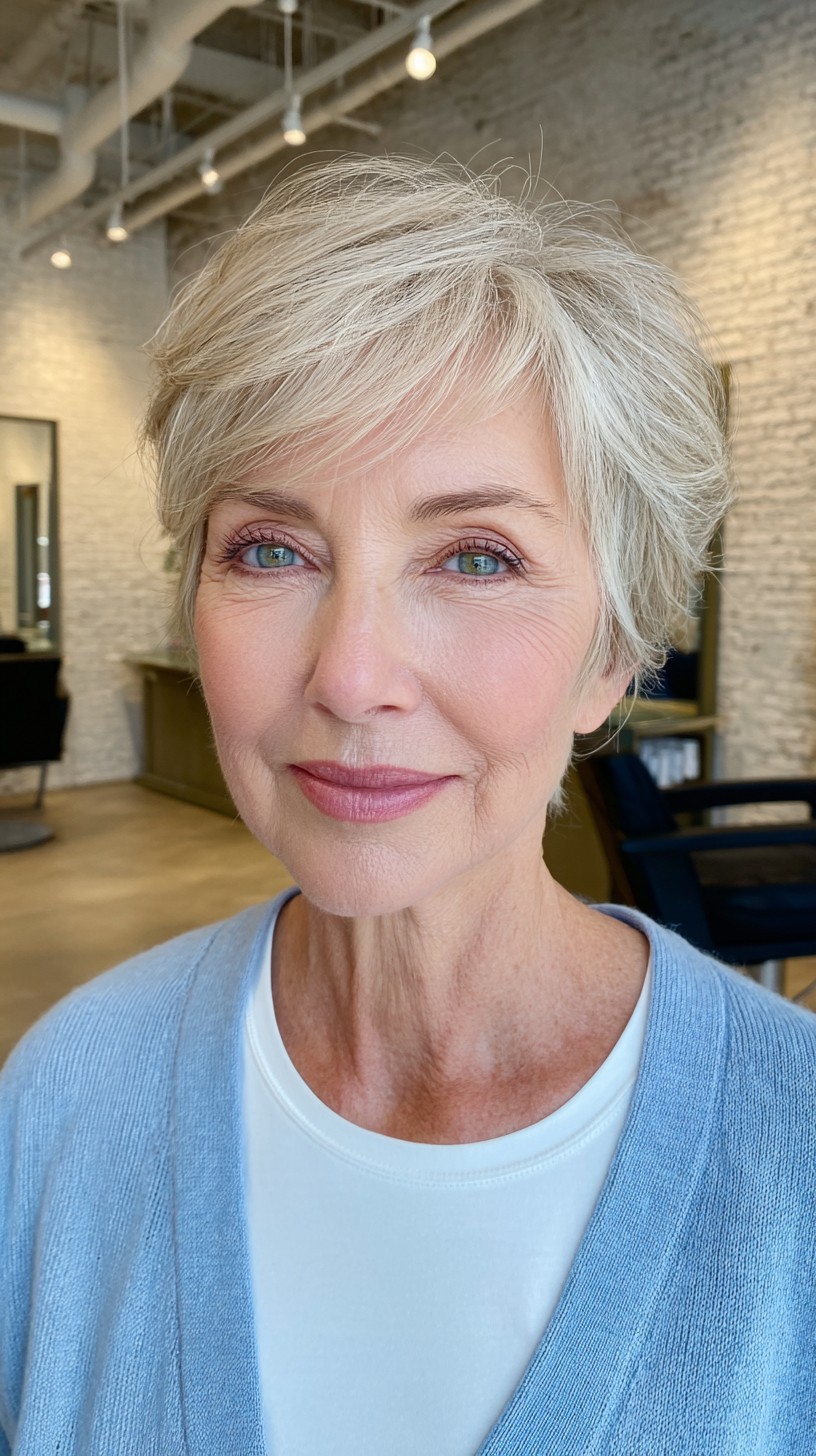 Dynamic Silver Textured Pixie with Tapered Edges