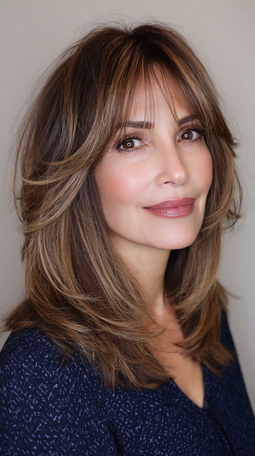 Effortlessly Chic Layered Bob with Side-Swept Bangs