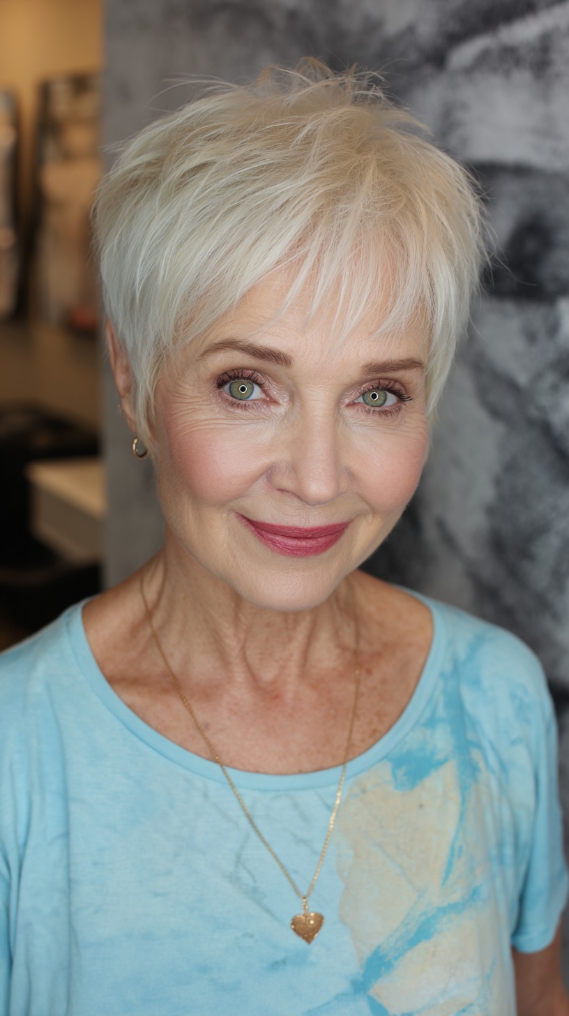 Feathery Platinum Pixie with Soft Texture