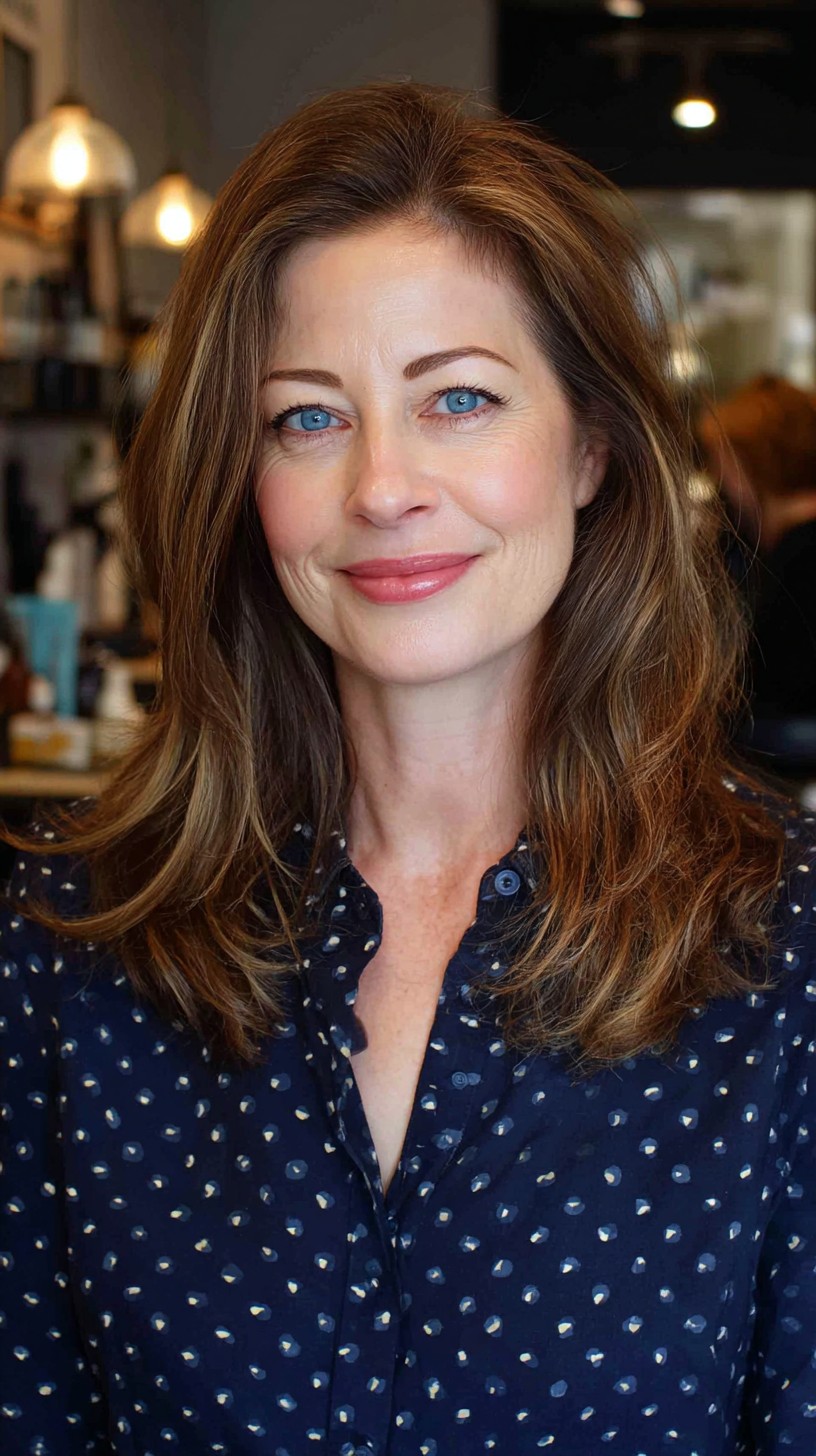 Flowing Chestnut Layers with Soft Curls