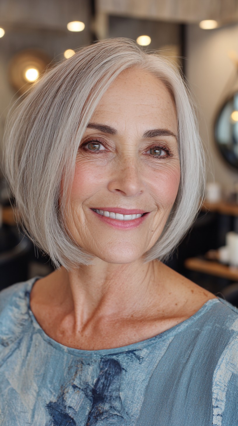 Graceful Silver Bob with Soft Waves