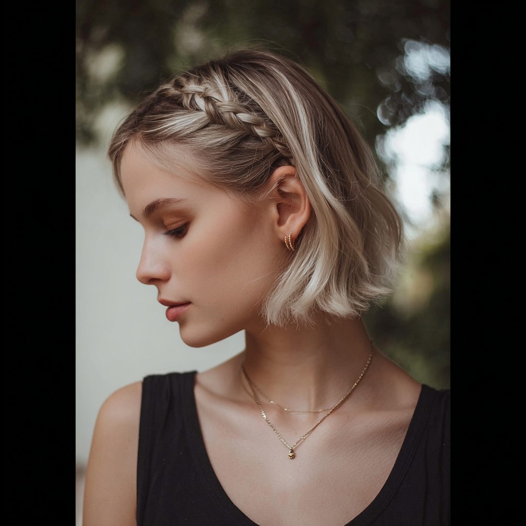 Platinum Bob with Side Braid Accents