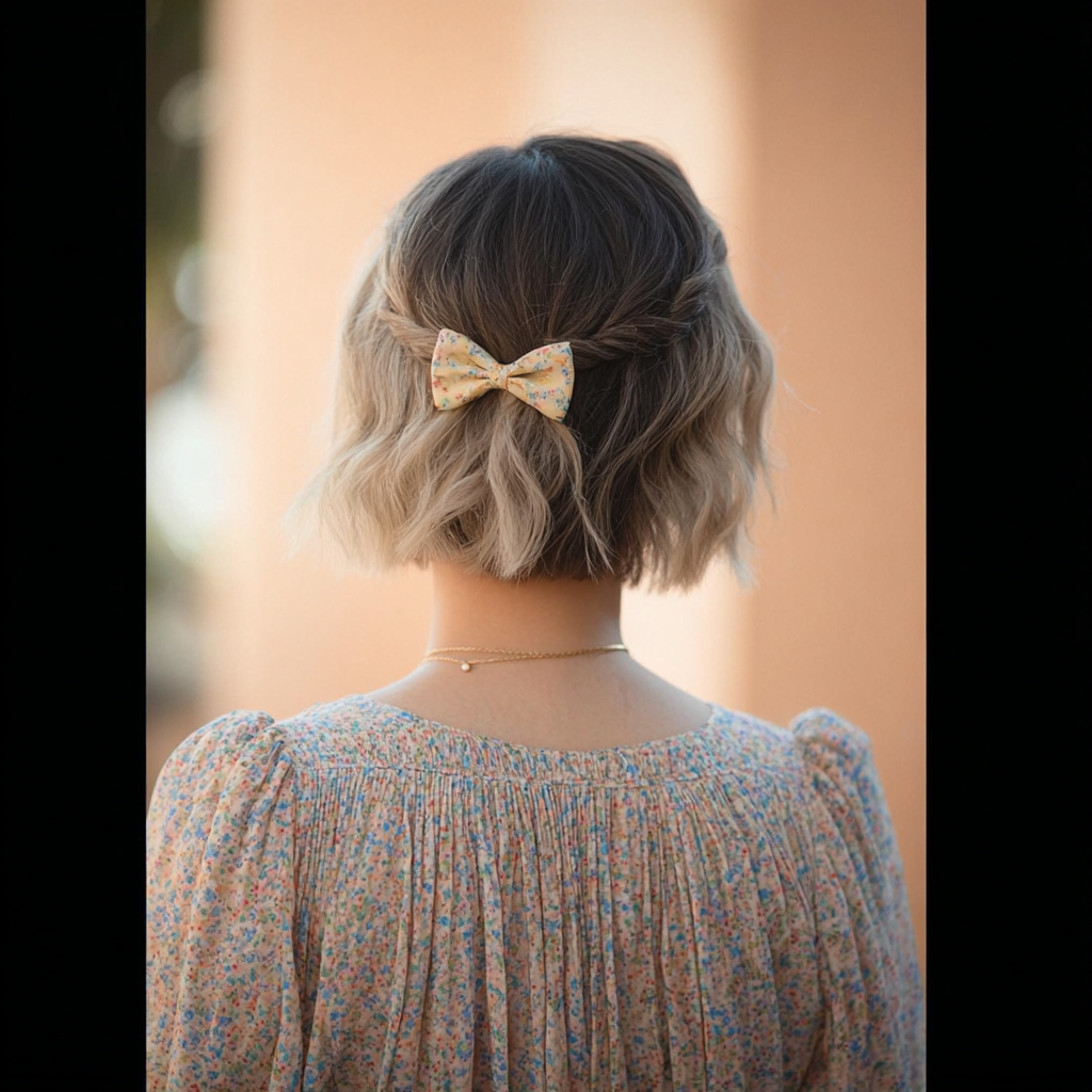 Playful Textured Bob with Cute Bow Accent