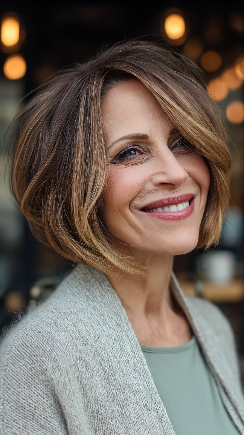Rich Chestnut Textured Bob with Natural Highlights