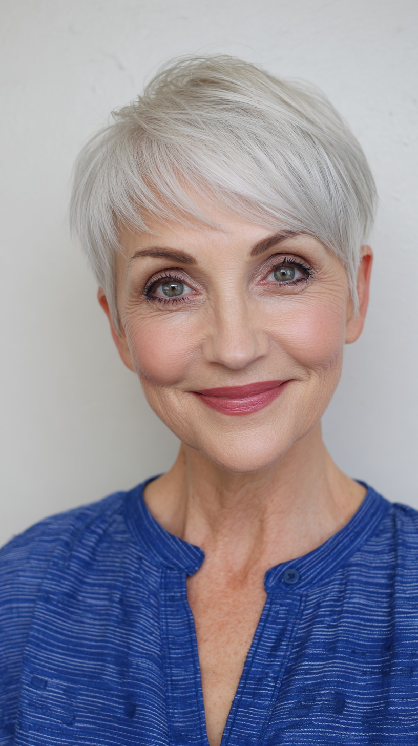 Silver Feather-Textured Pixie with Soft Fringe