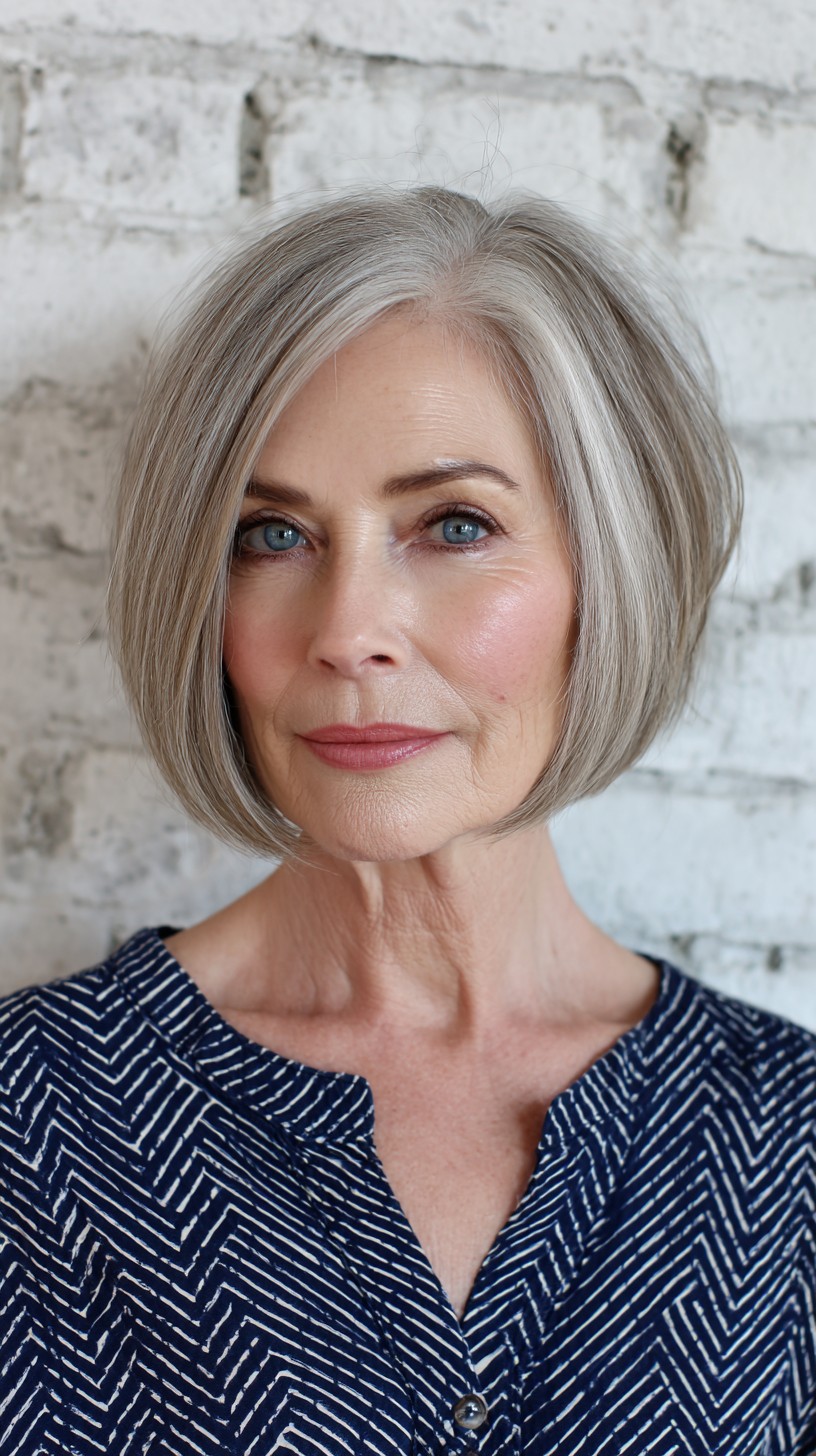 Silver Silk Straight Bob with Gentle Waves