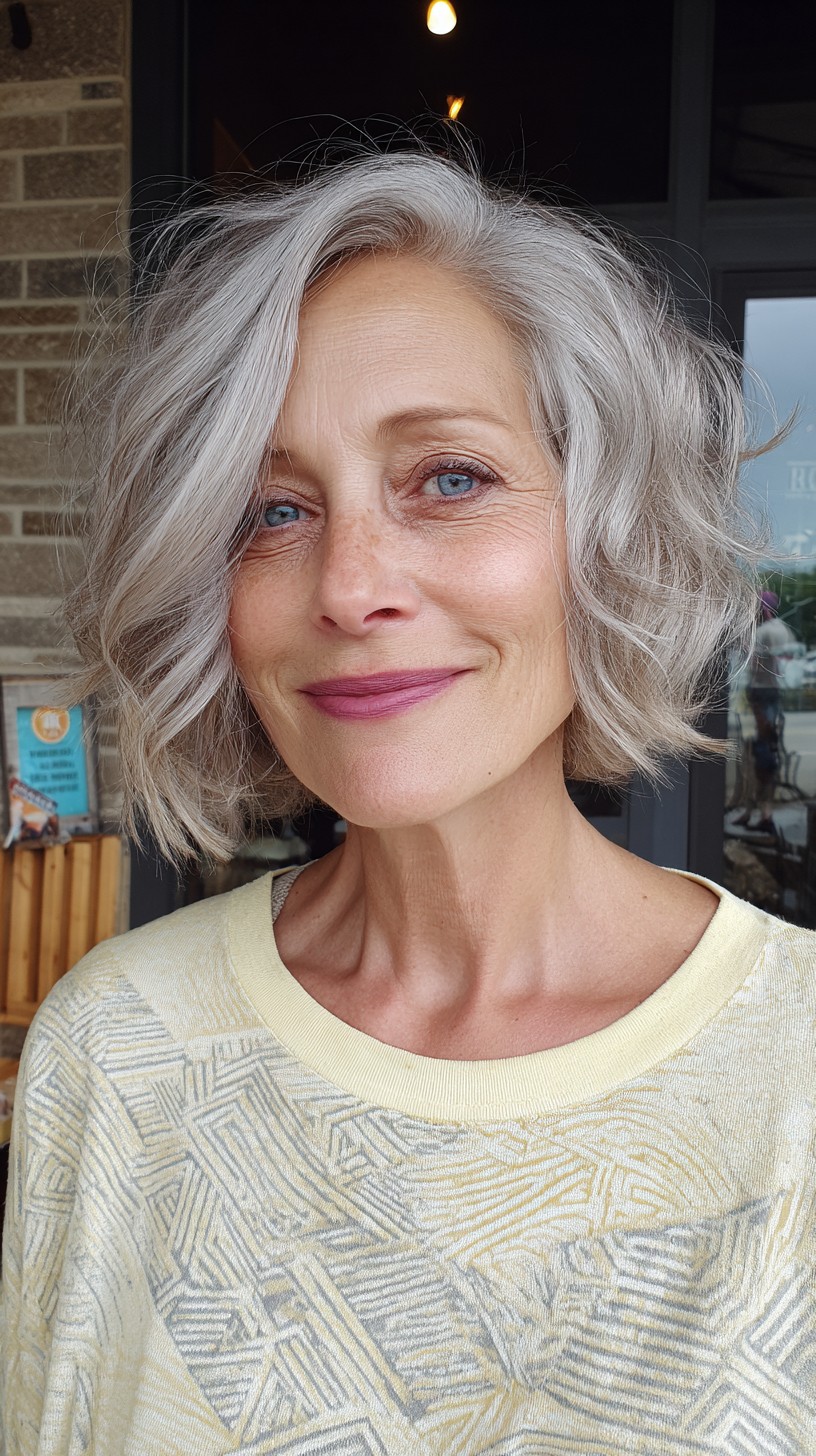 Silvery Soft Waves with Graduated Bob Cut