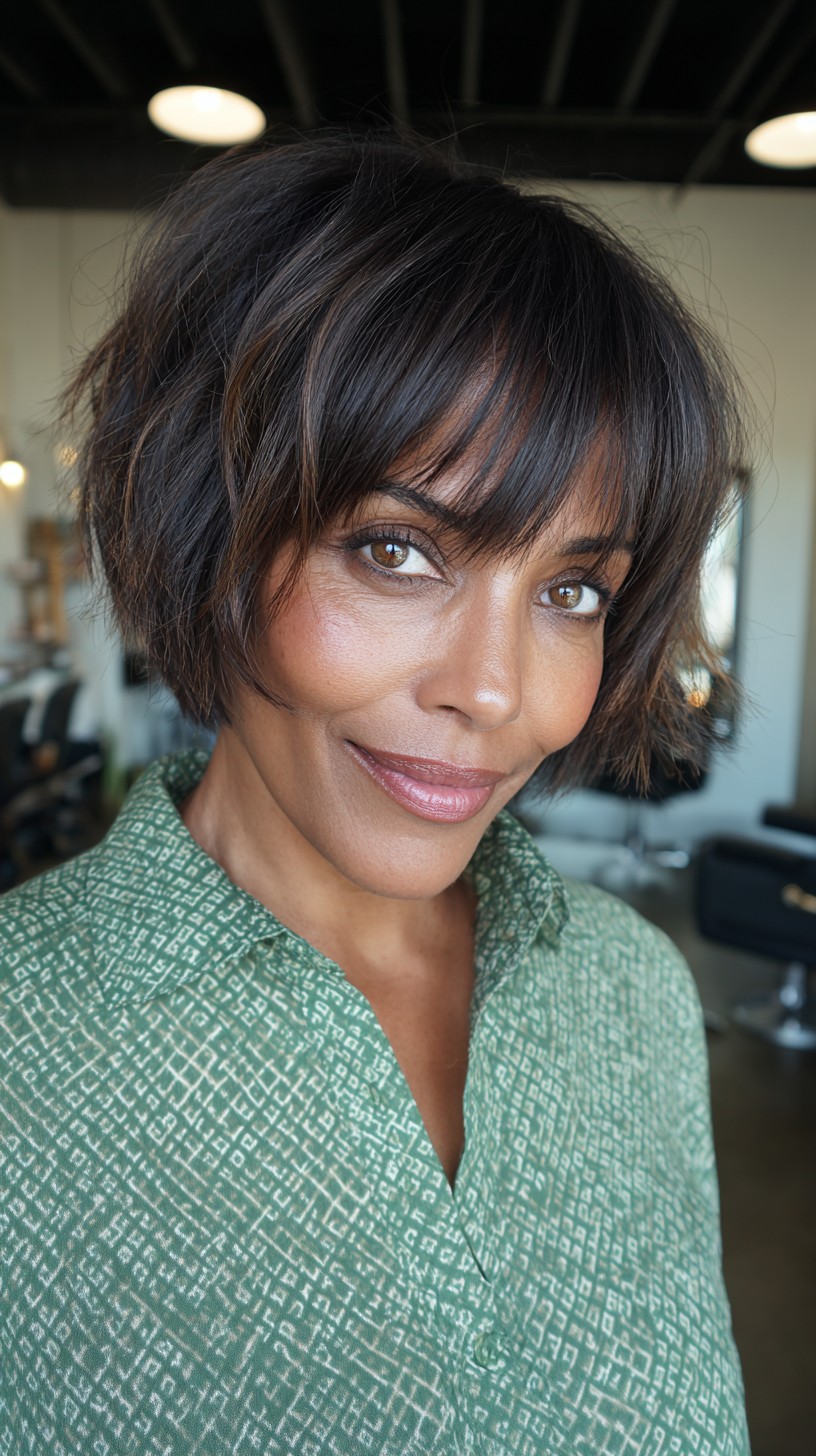 Sleek Espresso Bob with Feathered Layers