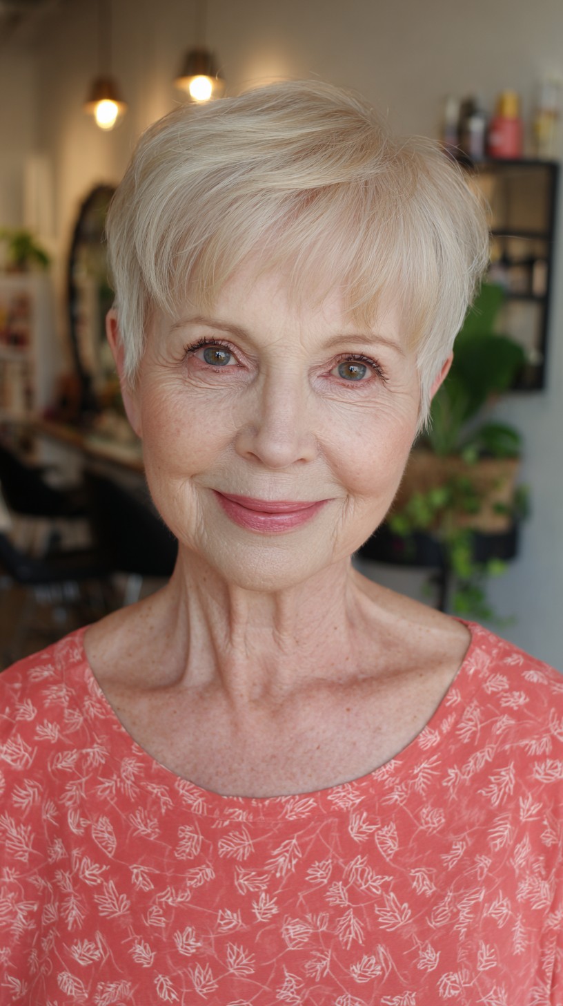 Sleek Platinum Layered Pixie for Fullness