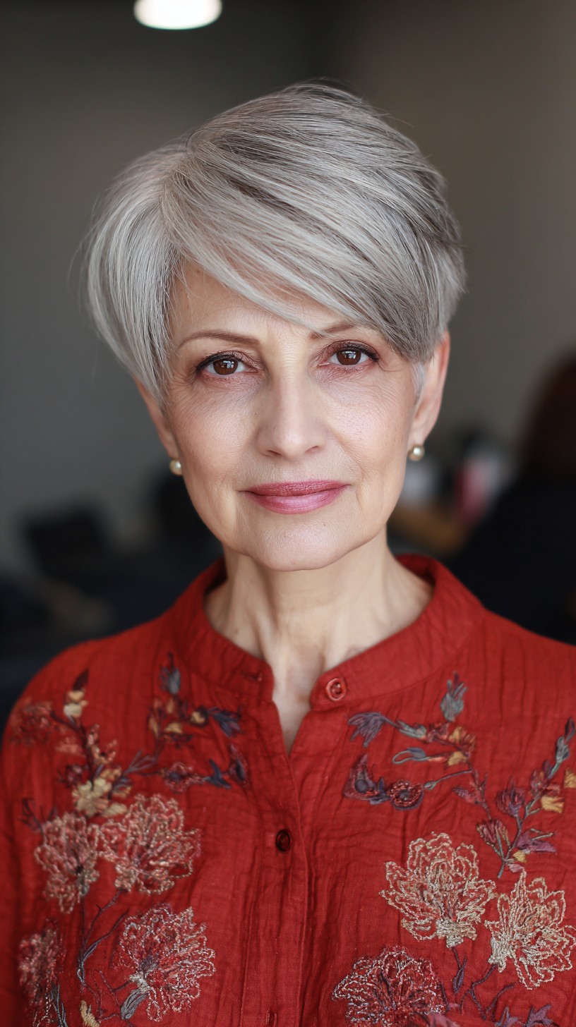 Sleek Silver Layered Crop for Mature Elegance