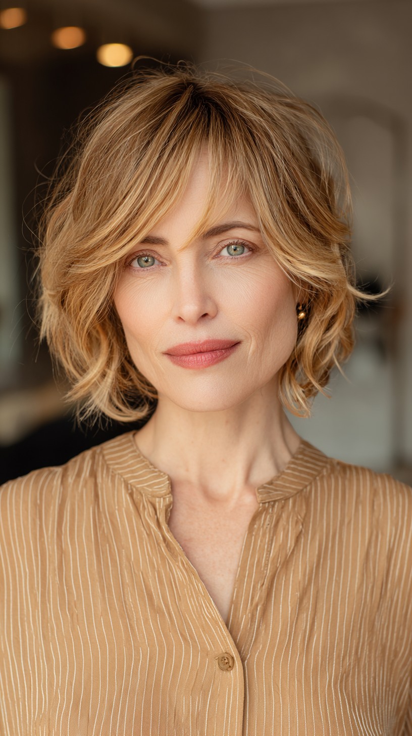 Soft Golden Blonde Bob with Wavy Layers