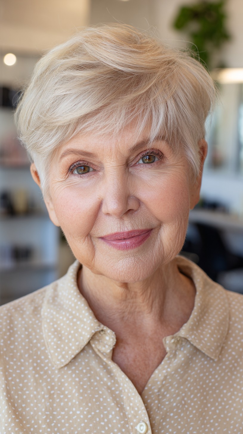 Soft Platinum Textured Pixie with Subtle Waves