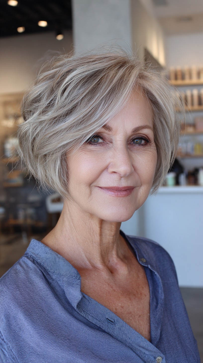 Stylish Salt-and-Pepper Textured Bob
