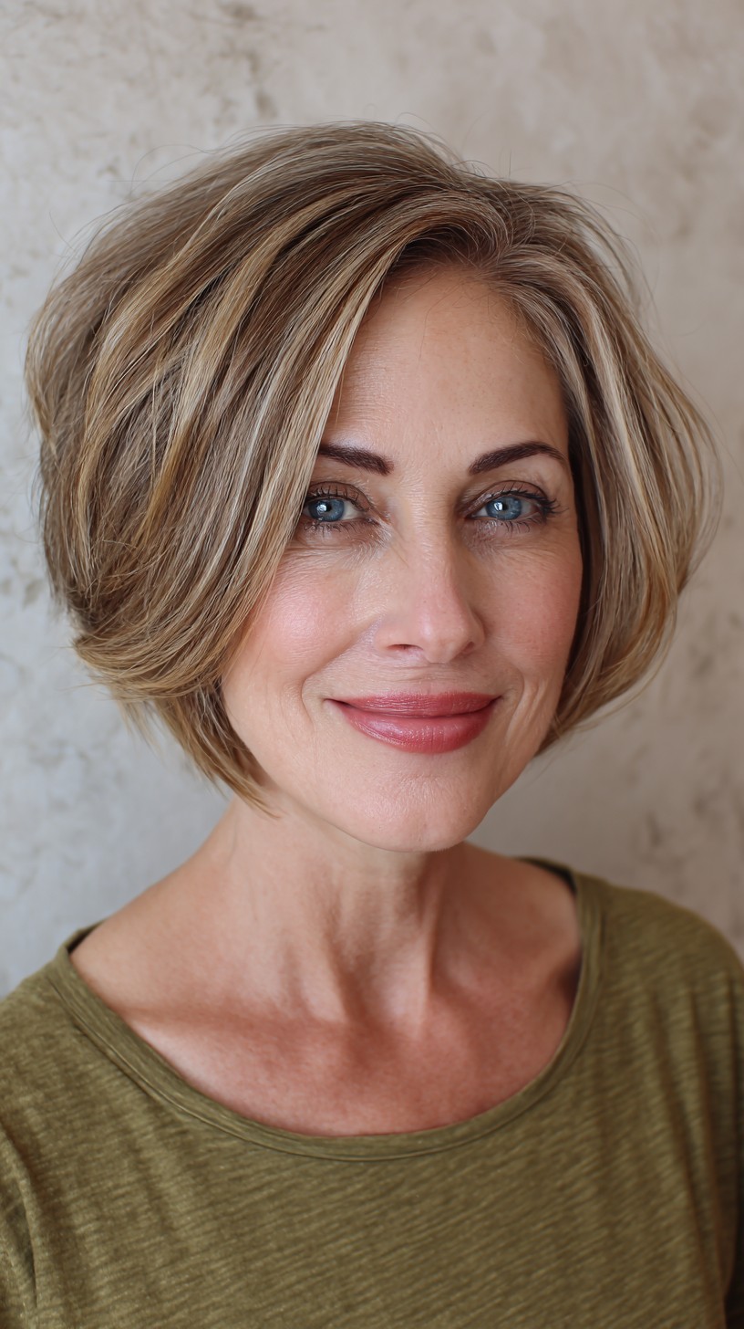 Subtle Blonde Tapered Bob with Layered Ends