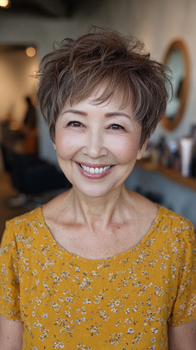 Textured Brunette Pixie with Lifted Layers