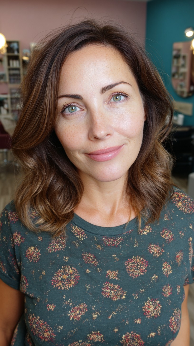 Textured Chestnut Waves with Softly Tapered Ends