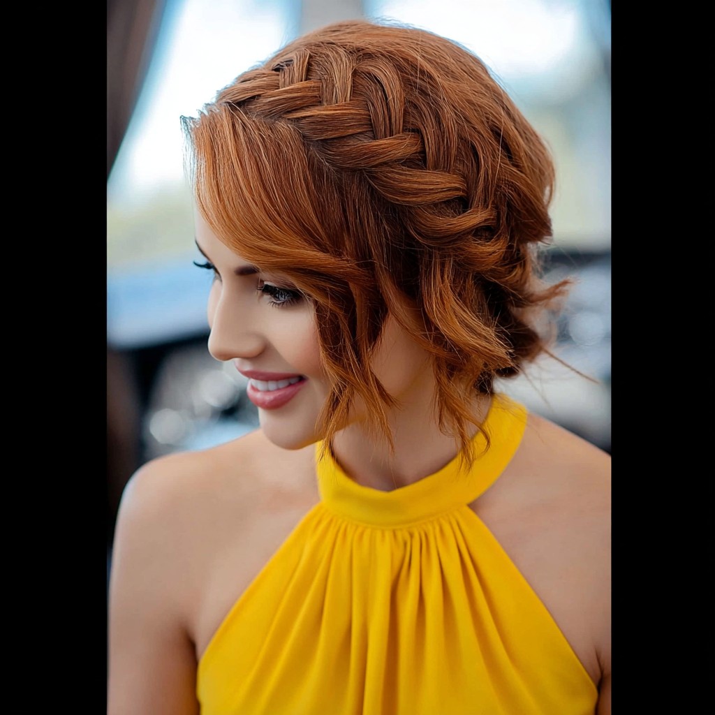 Textured Copper Side-Swept Braids