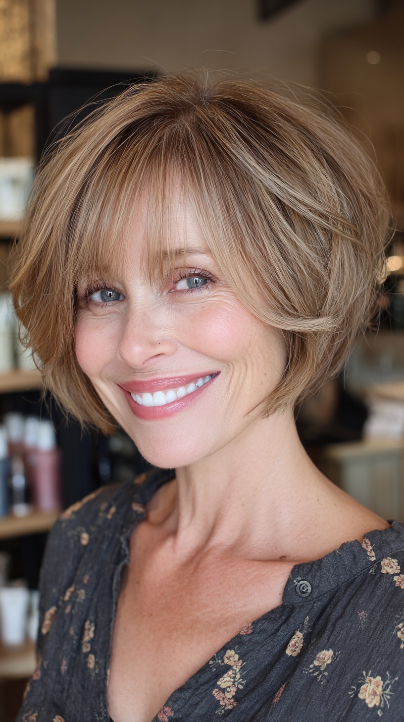 Textured Tawny Bob with Soft Fringe