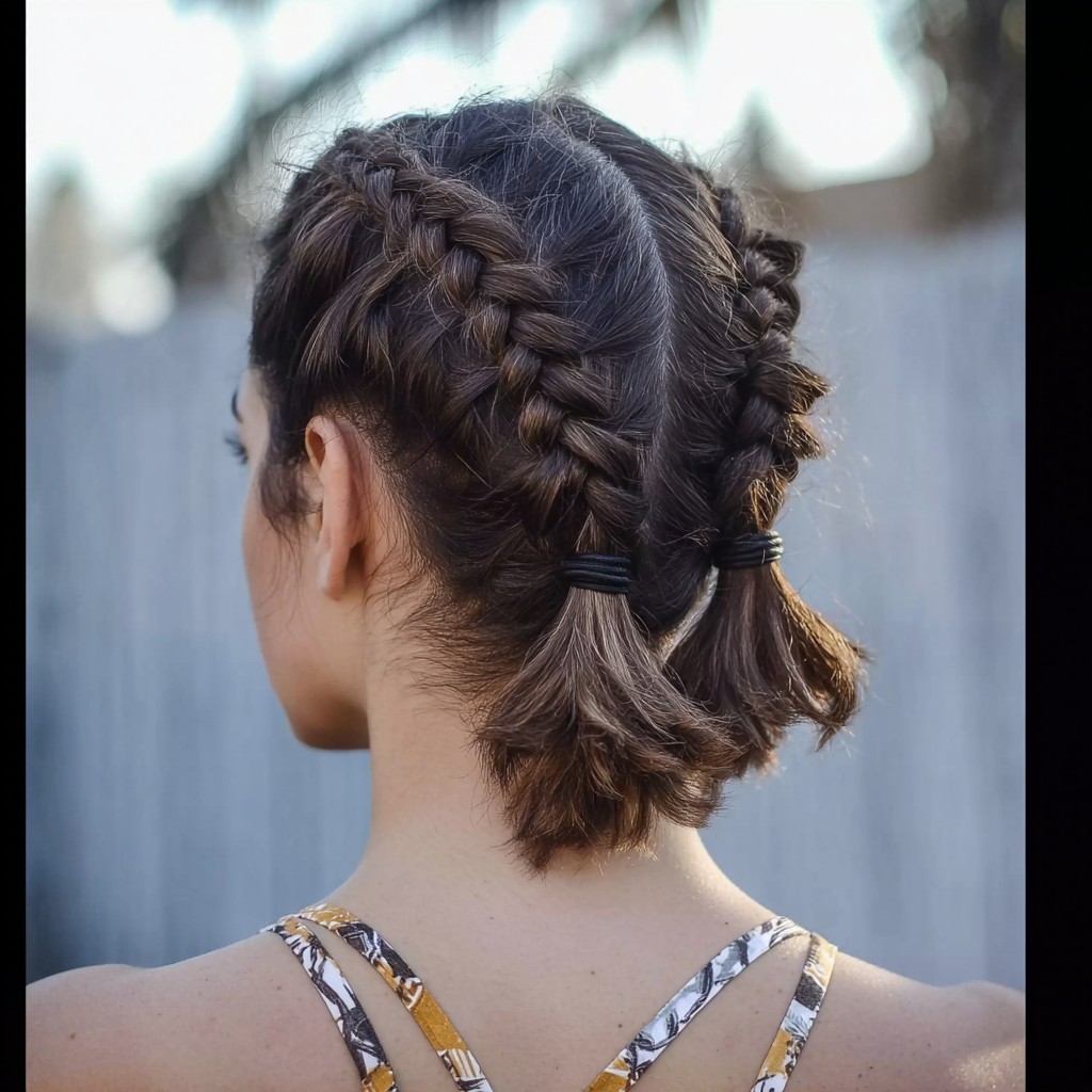 Twin Braided Pigtails with Tousled Ends
