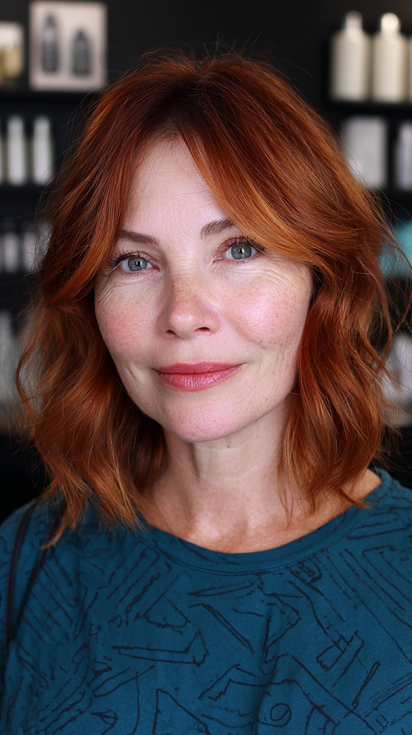 Vibrant Copper Tousled Waves with Face-Framing Layers