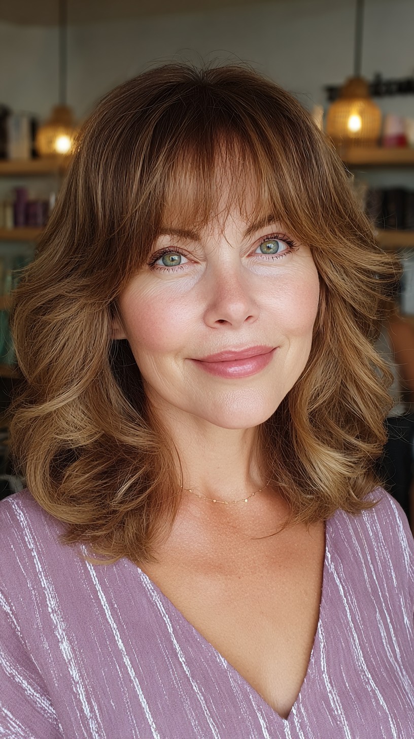 Voluminous Chestnut Curls with Seamless Layering