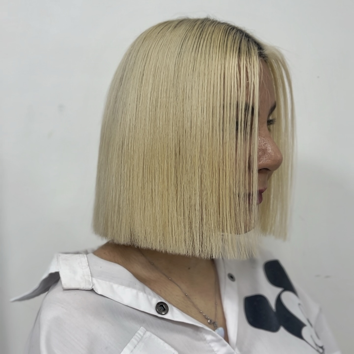 Chic Blunt Bob with Bright Platinum Color