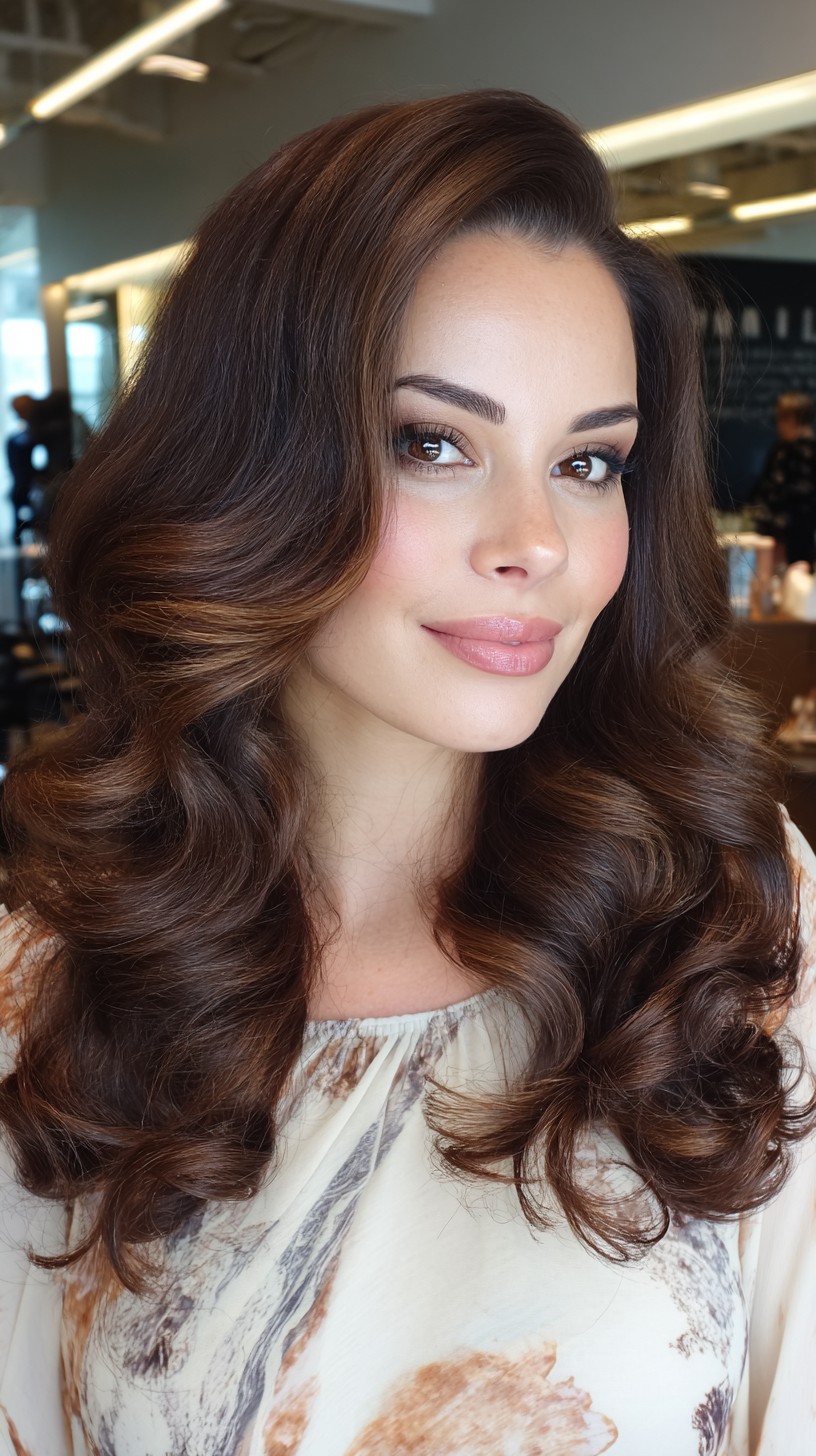 Classic Midnight Mocha Curls with a Touch of Elegance