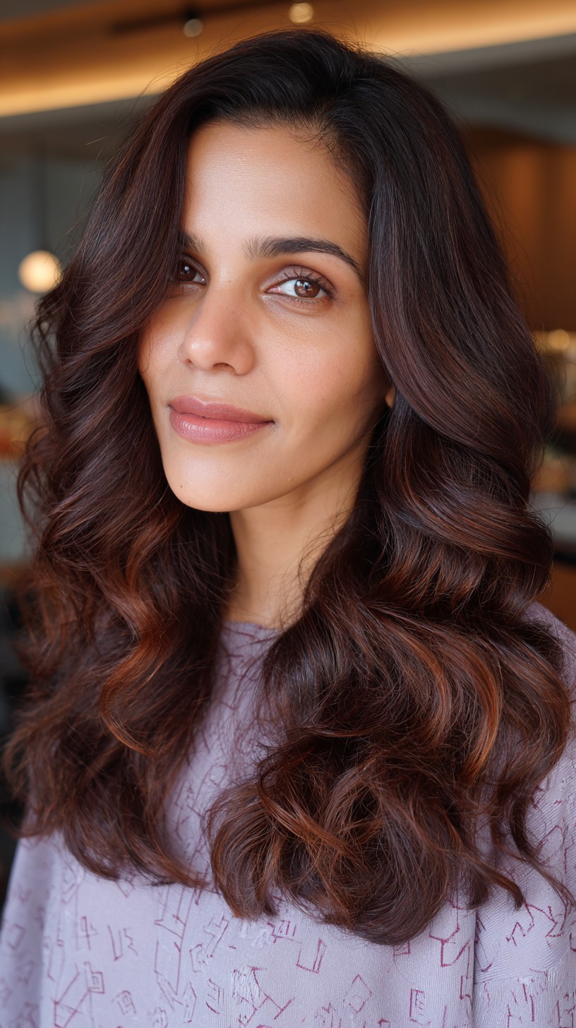 Deep Auburn Waves with Rich Chocolaty Highlights