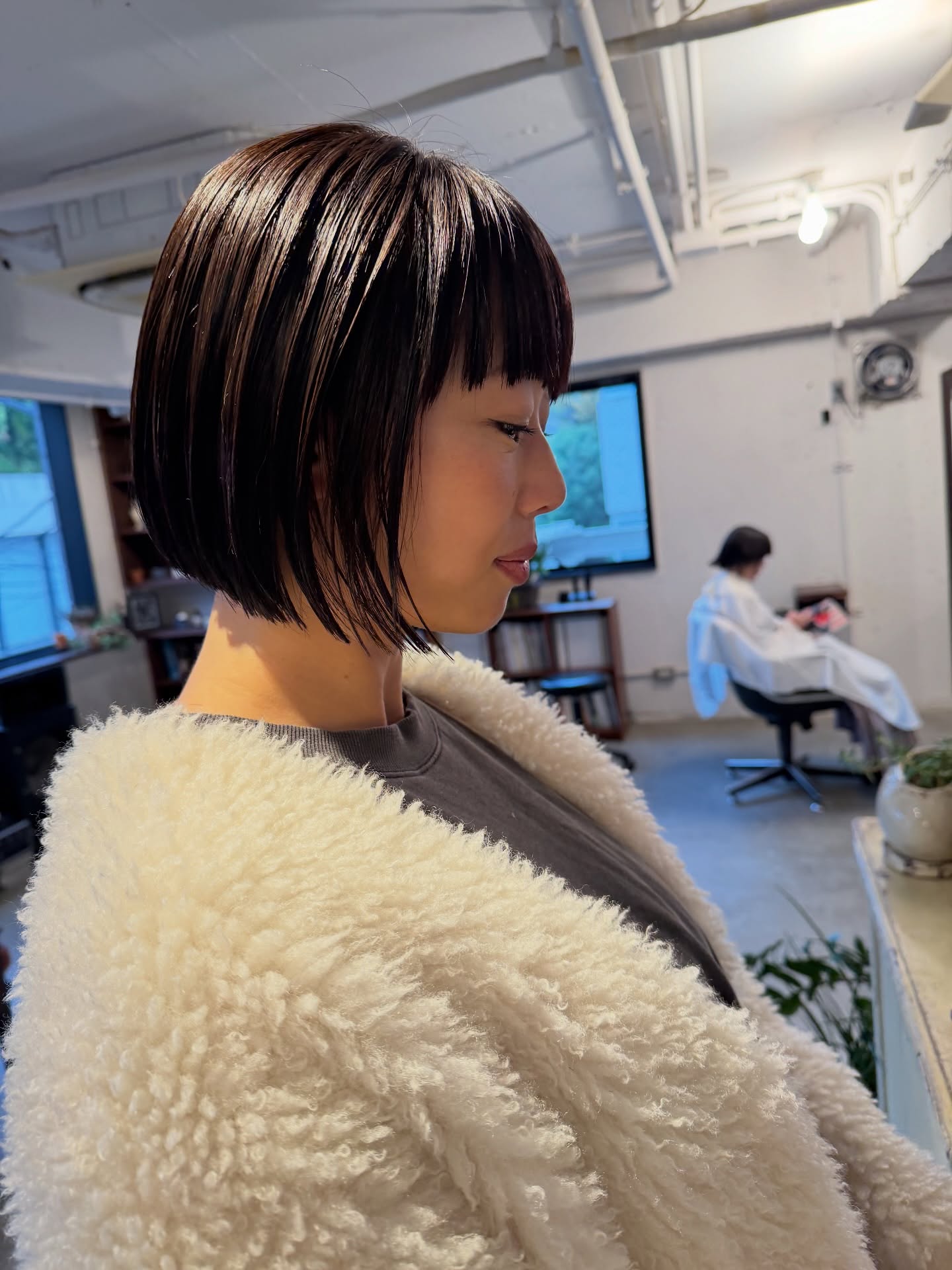 Glossy Textured A-Line Bob with Full Fringe