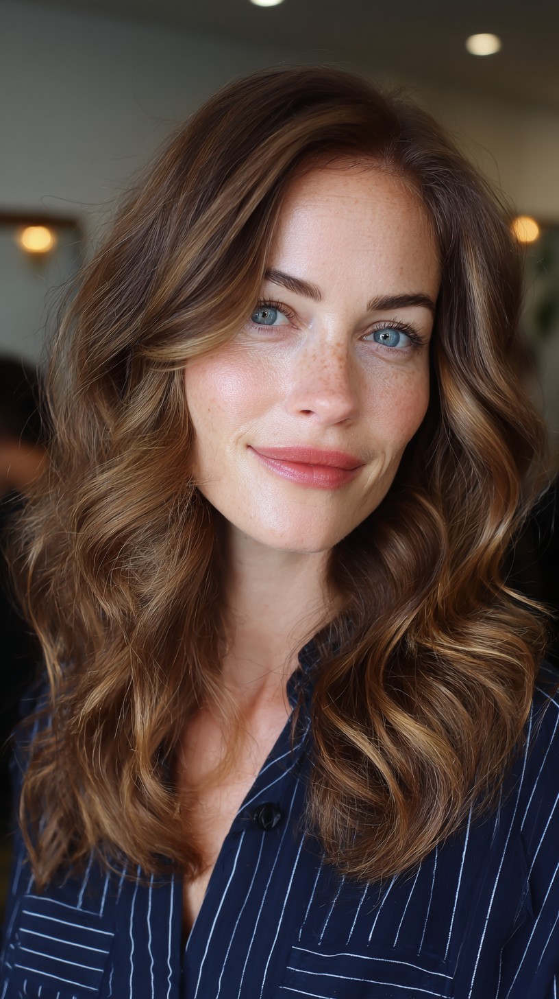 Golden Chestnut Waves with a Soft Glow