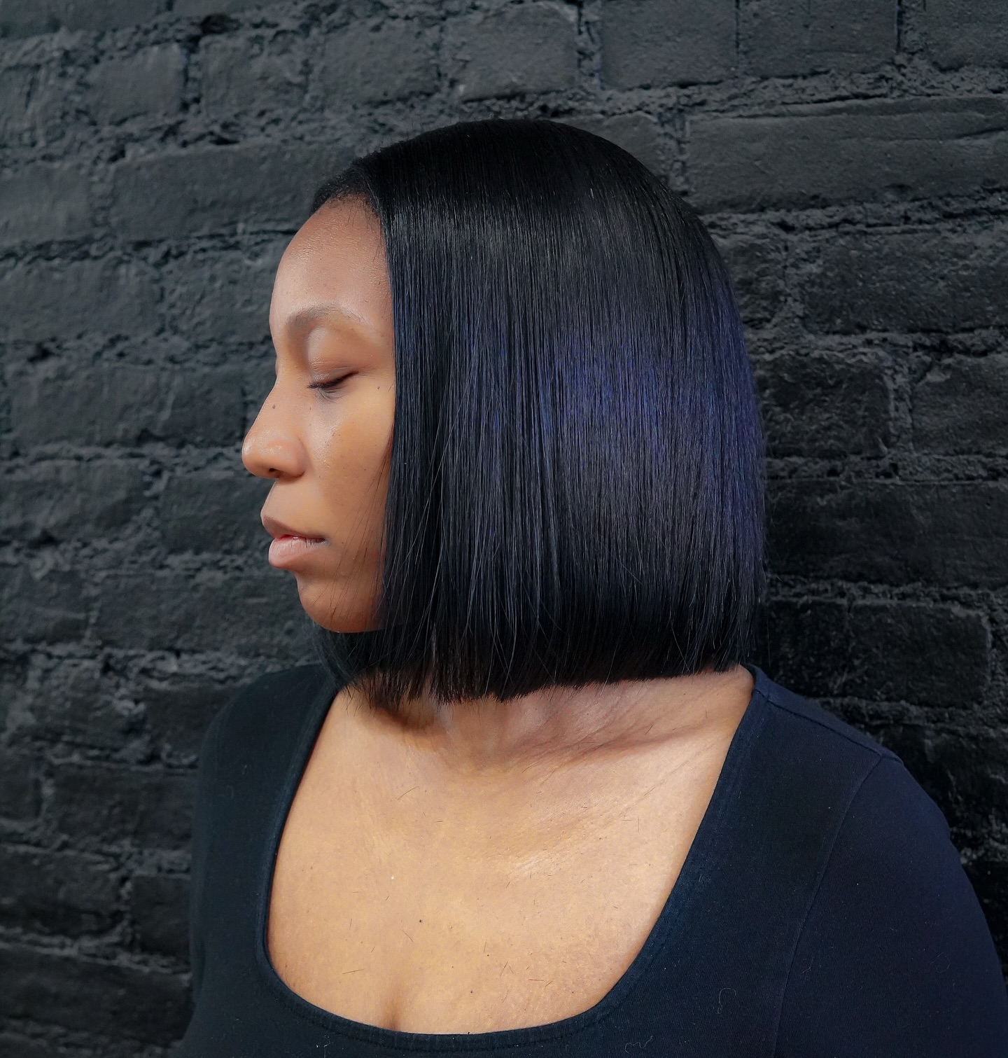 Midnight-Blue-Tinted Sleek Bob