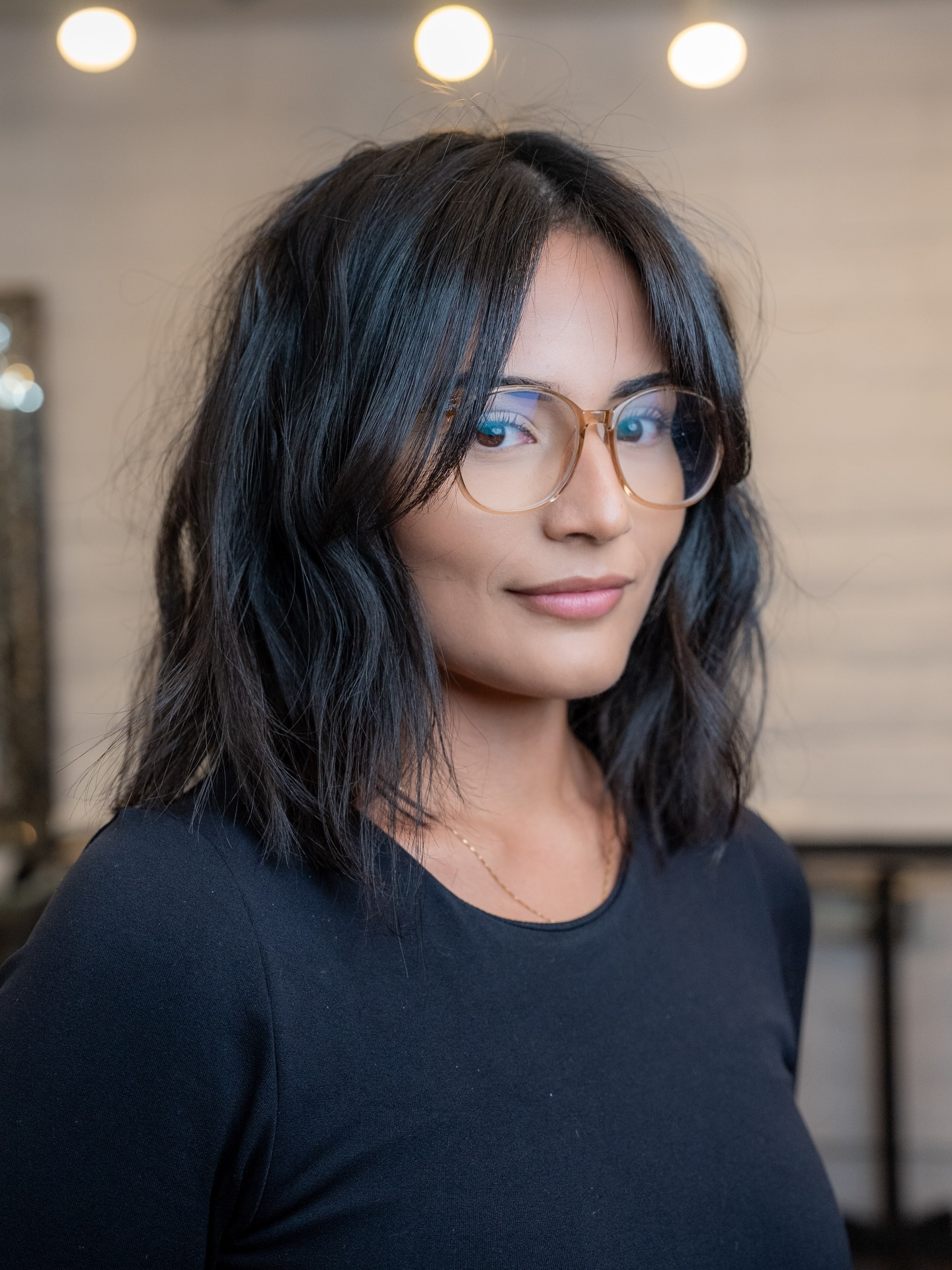 Natural Midnight Blue Wavy Bob with Peeking Layers