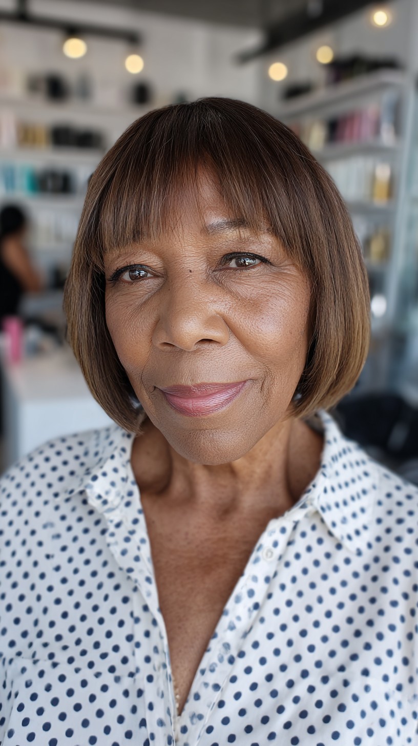 Polished Chestnut Bob with Precise Fringe