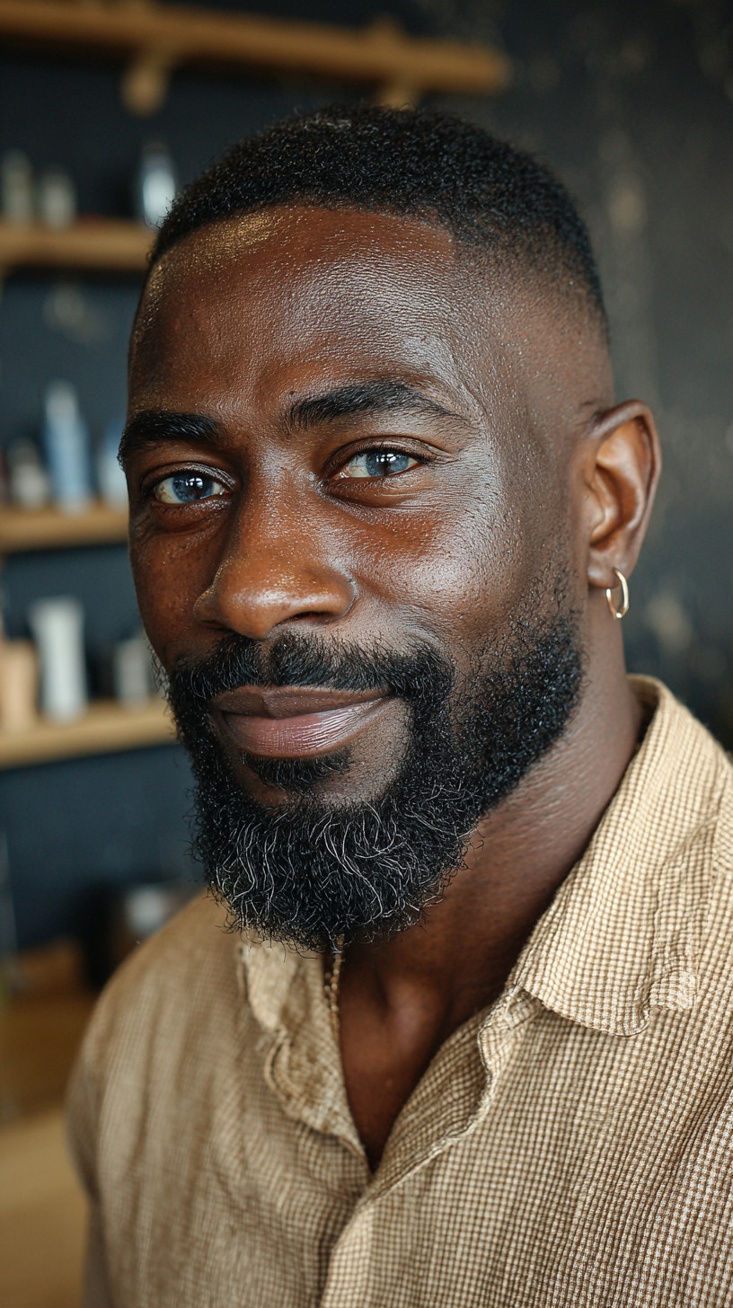 Polished Close-Cropped Cut with Natural Beard