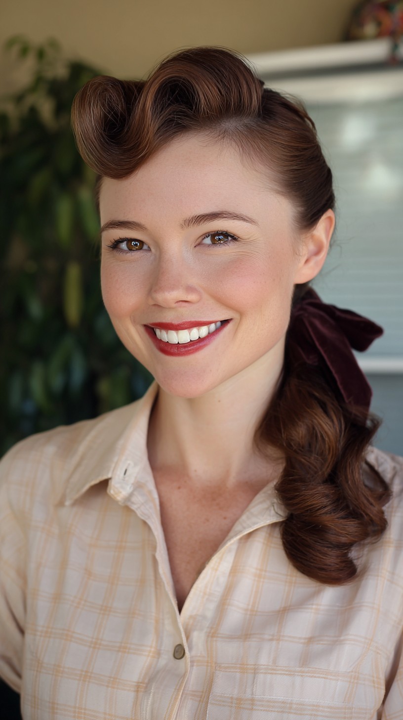 Retro Auburn Victory Rolls with Silk Scarf