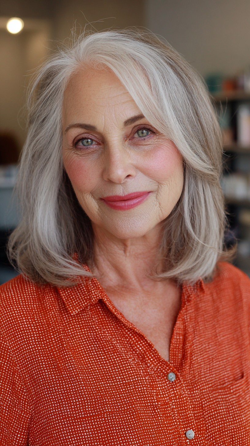 Silvery Sleek Shoulder-Length Cut