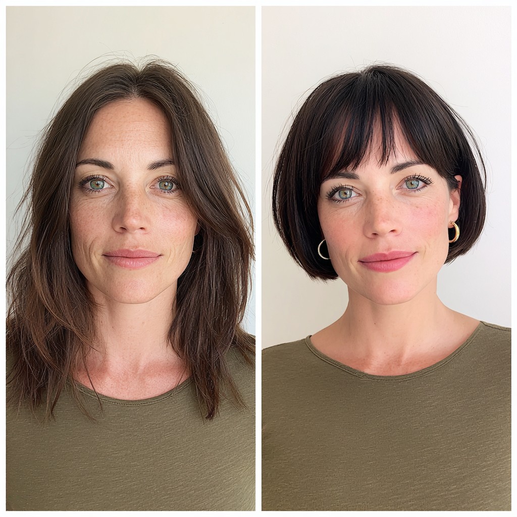 Sleek Brunette Bob with Textured Bangs