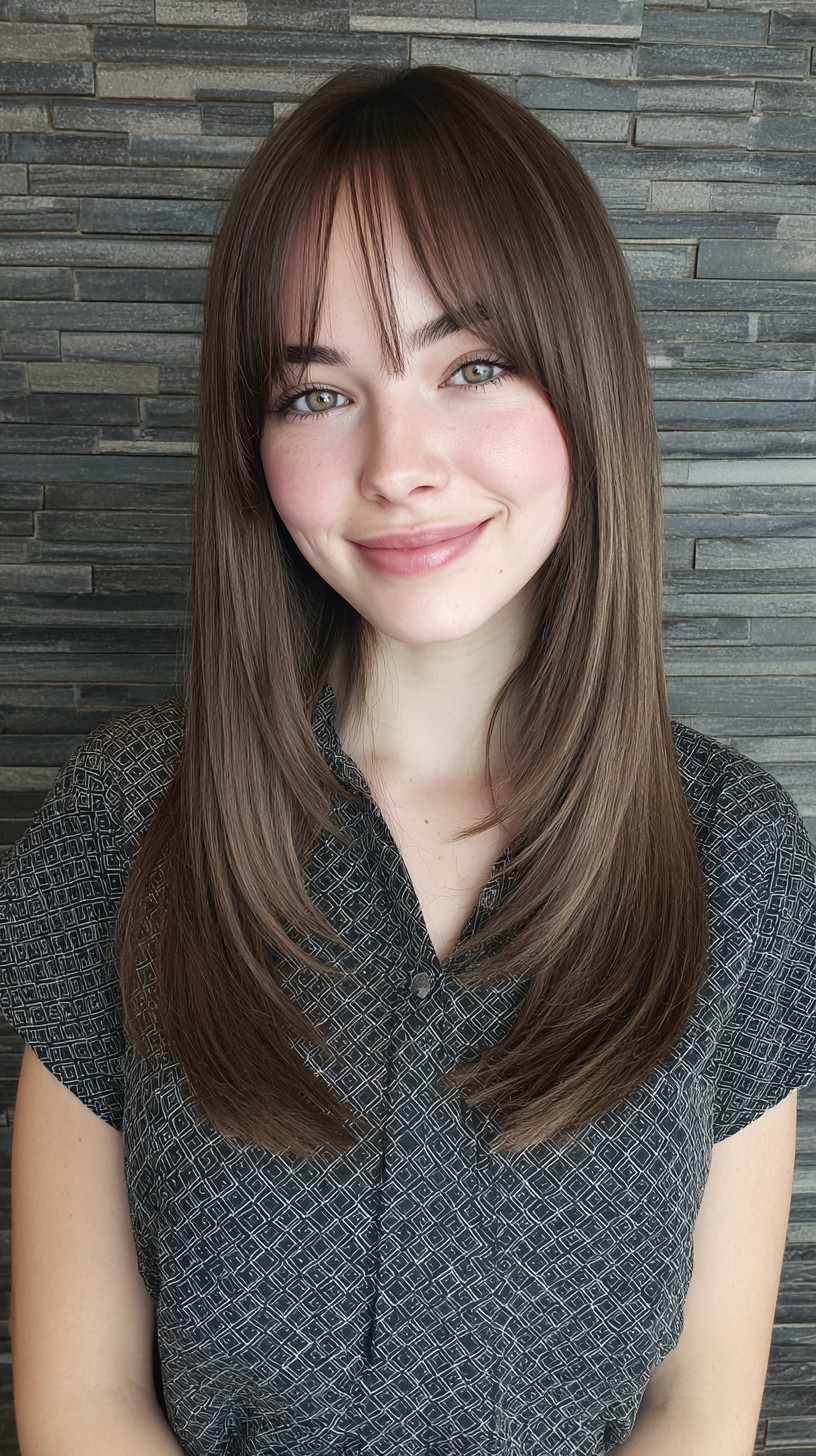 Sleek Chestnut Brown with Feathered Bangs