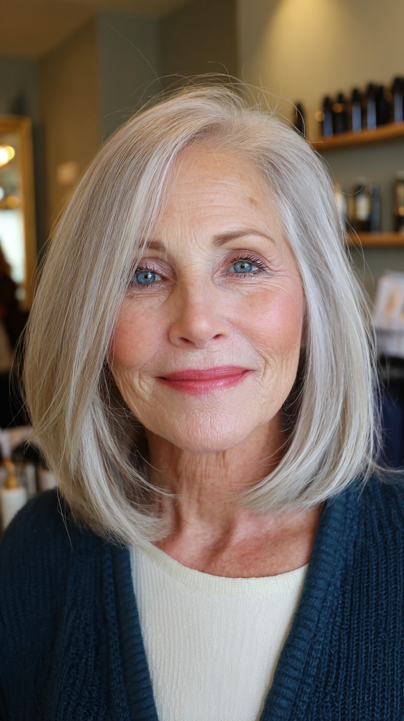 Sleek Silver Bob with Gentle Waves