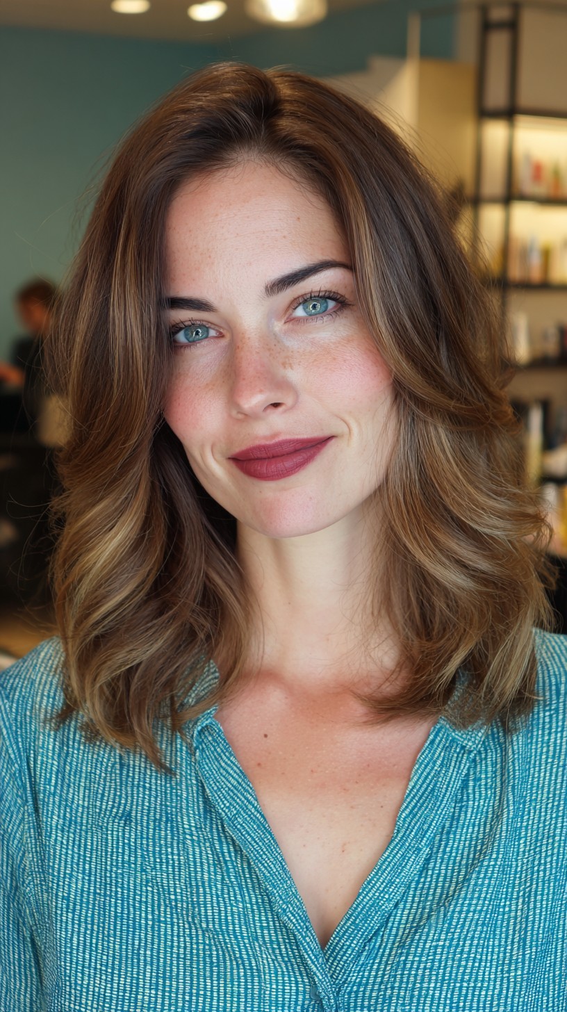 Soft Caramel Waves with Gentle Balayage Highlights