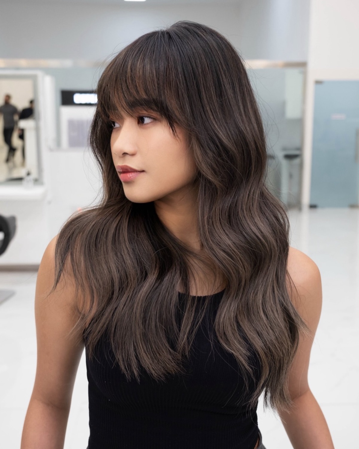 Soft Layered Waves with Curtain Bangs