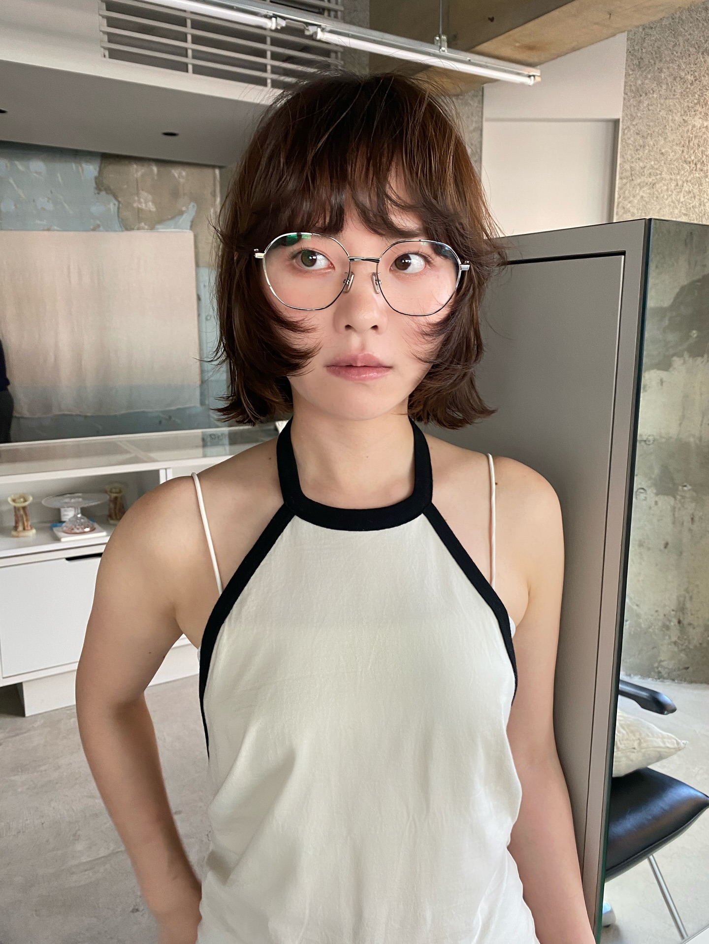 Softly Tapered Cinnamon Bob with Curved Bangs