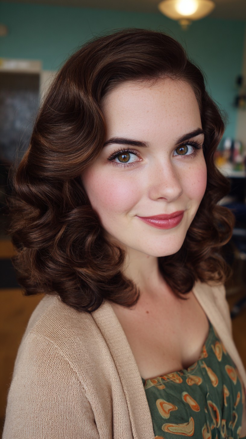 Sumptuous Brunette Pin Curls with Lustrous Depth