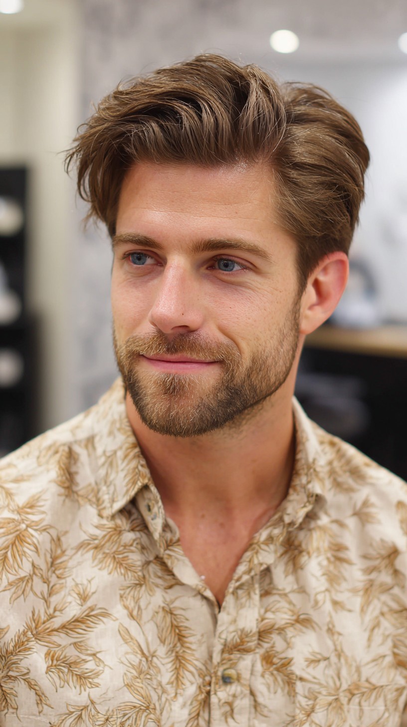 Voluminous Brushed-Back Waves with Natural Highlights