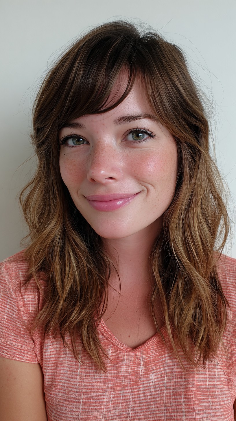 Wavy Tousled Bob with Side-Swept Bangs